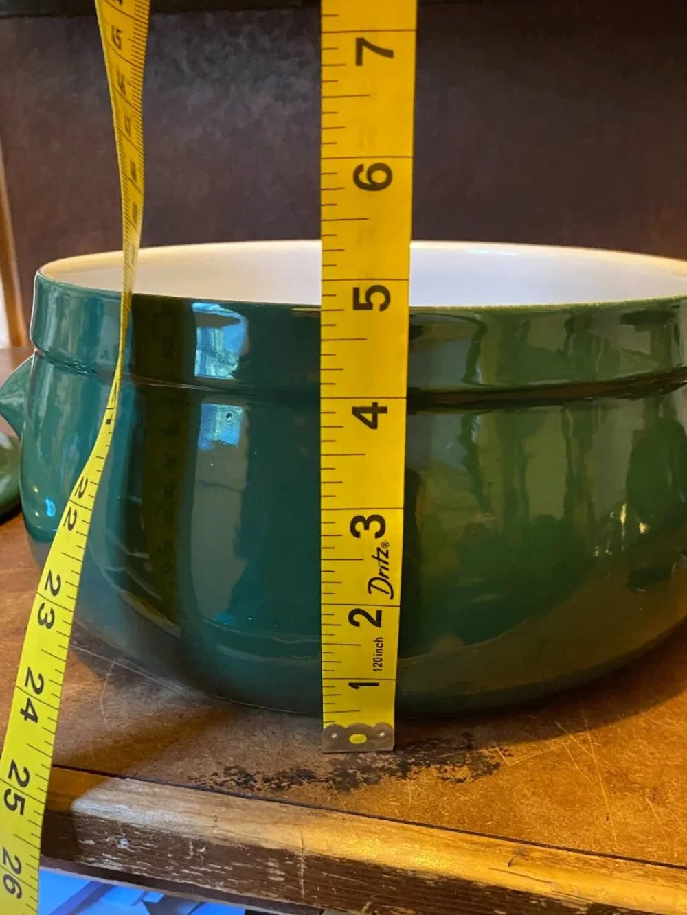 1990s Emile Henry Forest Green Round Ceramic Casserole Dutch Oven Vintage